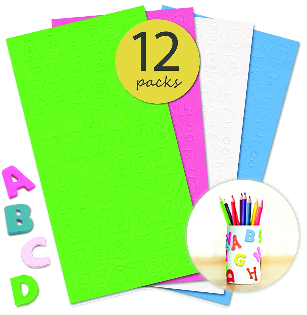 12 Packs Foam Letter Stickers - Self-Adhesive Alphabet ABC Stickers for Kids, 1/2