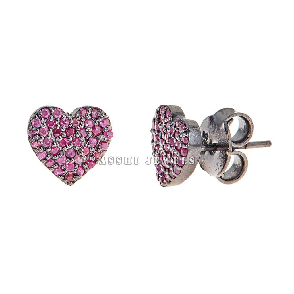 Natural Ruby Heart Stud Earrings - 925 Sterling Silver Women's Jewelry | Elegant Designer Stud Earrings for Valentine's Day, Anniversary Gifts & Special Occasions