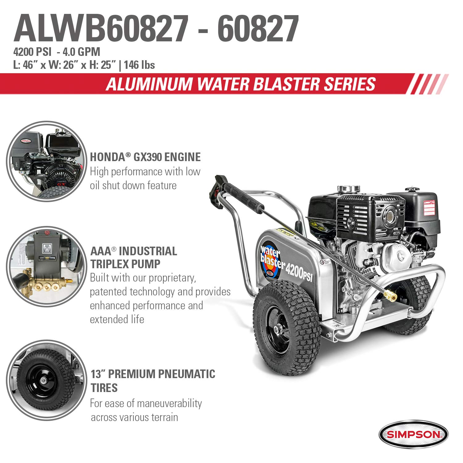 Simpson 4200 PSI Gas Pressure Washer with Honda Engine - Powerful Cleaning for Driveways & Decks