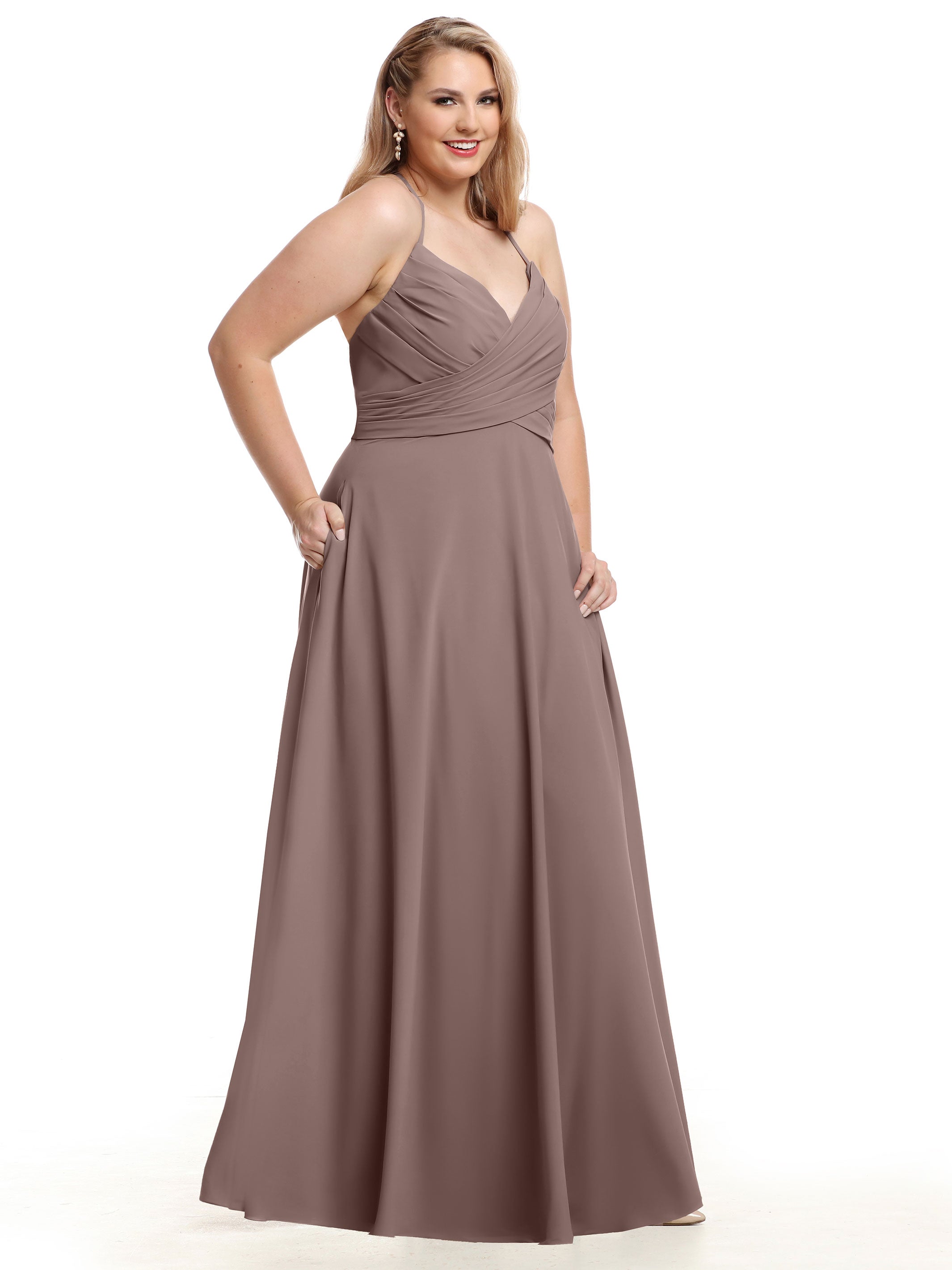 Elegant V-Neck Pleated Stretch Chiffon A-Line Bridesmaid Dress 80101 - Perfect for Weddings, Formal Events & Special Occasions