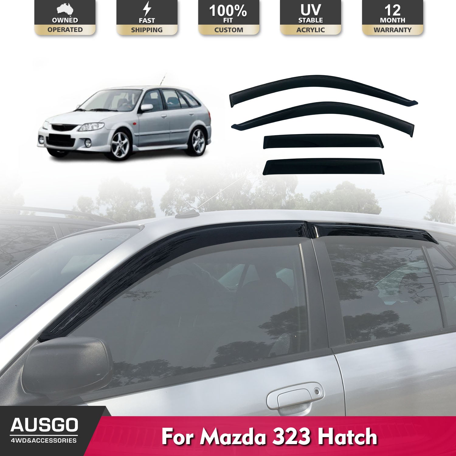 Premium Weather Shields for Mazda 323 Hatchback 5-Door (1998-2004) - Durable Rain Guards & Wind Deflectors for All-Weather Protection & Comfort