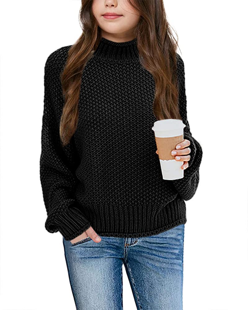 Imily Bela Girls Chunky Knit Turtleneck Sweater - Batwing Sleeve Pullover Jumper for Kids | Warm Winter Outfit for School & Playdates