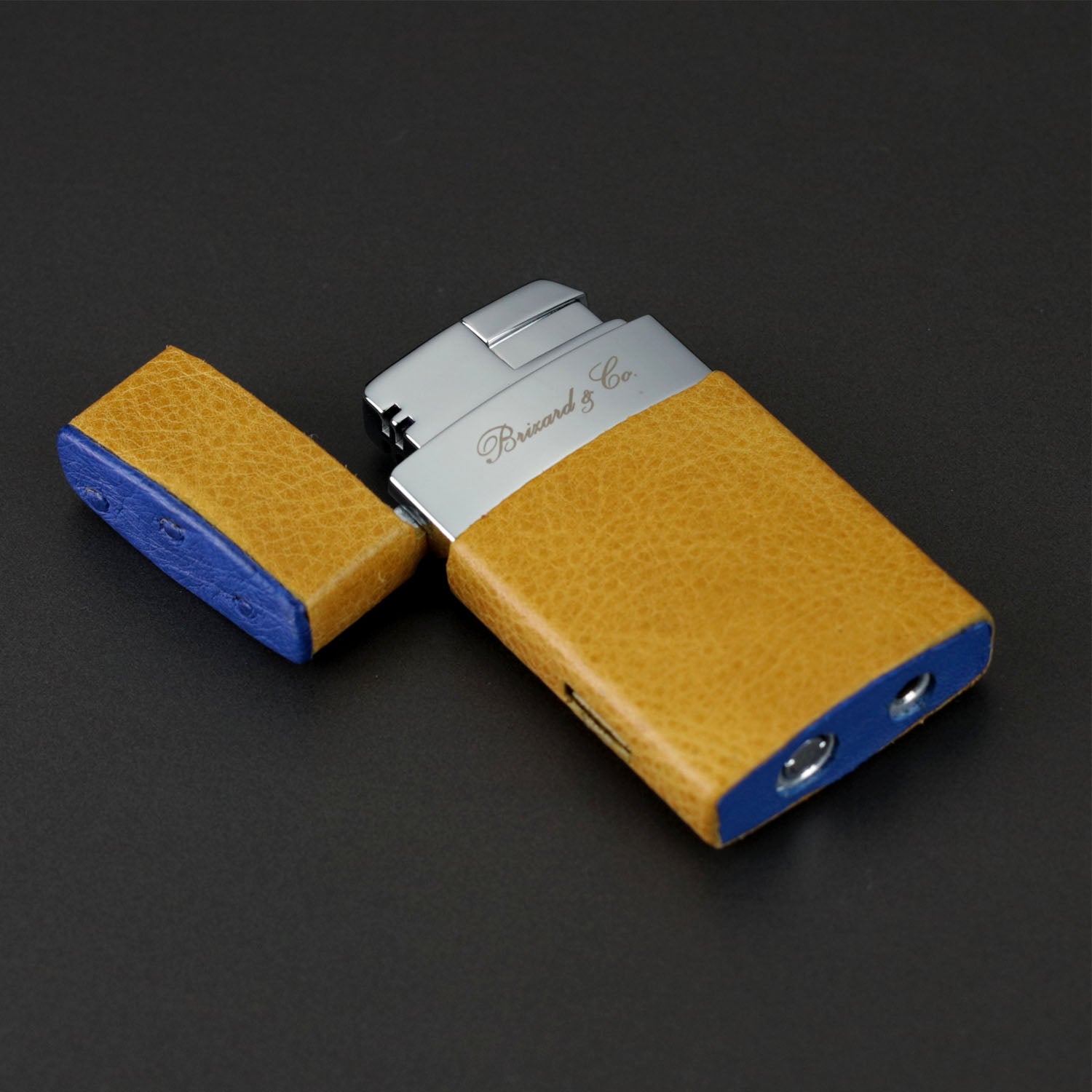 Premium Brizard & Co Venezia Camel & Blue Ostrich Single Jet Flame Lighter - Windproof Butane Lighter for Cigars, Candles & Outdoor Use