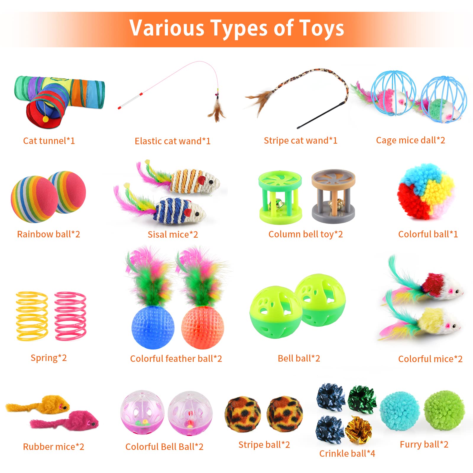 **32-Piece Cat Toys Set - Interactive Kitten Toys with Feather Teaser, Sisal Mice, Bell Balls & Crinkle Balls - Fun Indoor Play for Cats & Kittens - Perfect for Exercise & Bonding**