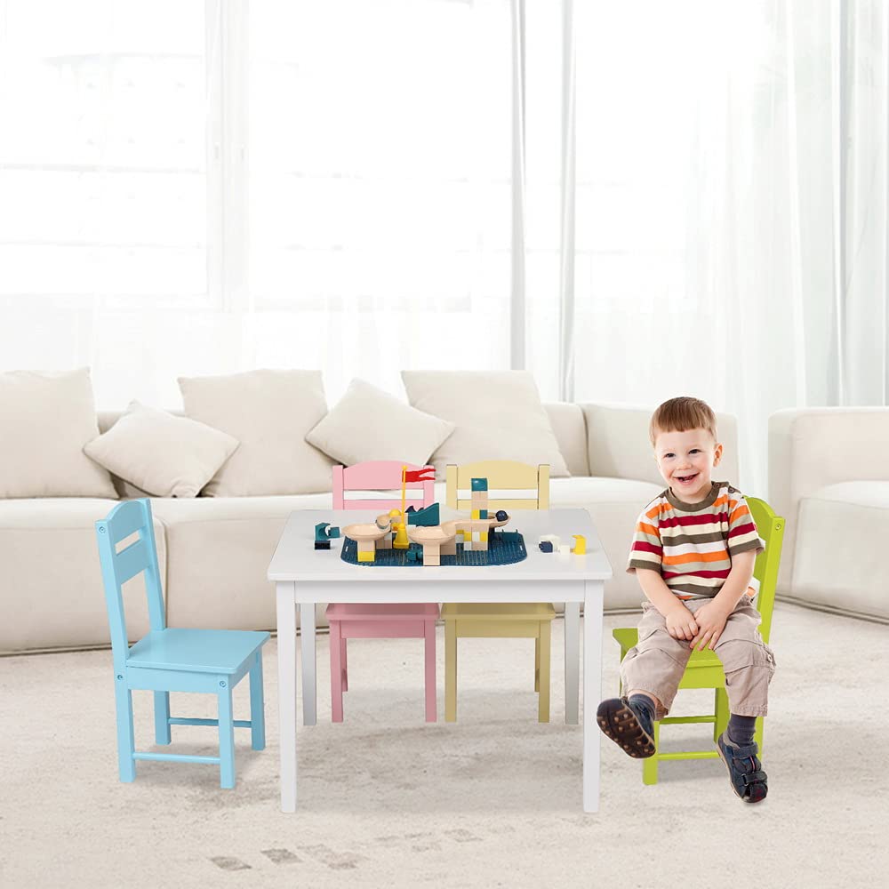 Wooden Toddler Table and Chair Set - 1 Table & 4 Chairs for Kids Ages 3-8 | Multi-Functional Activity Table for Reading, Coloring, Arts & Crafts, Board Games | Perfect for Preschool, Daycare & Home Playroom