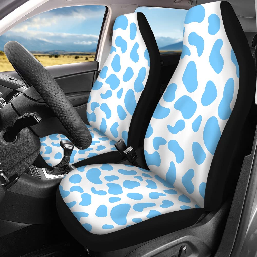 JoyLamoria Blue Cow Print Car Seat Covers - Lightweight 4-Piece Set for Men | Waterproof Auto Seat Protector with Non-Slip Backing | Perfect for Trucks, SUVs & Road Trips