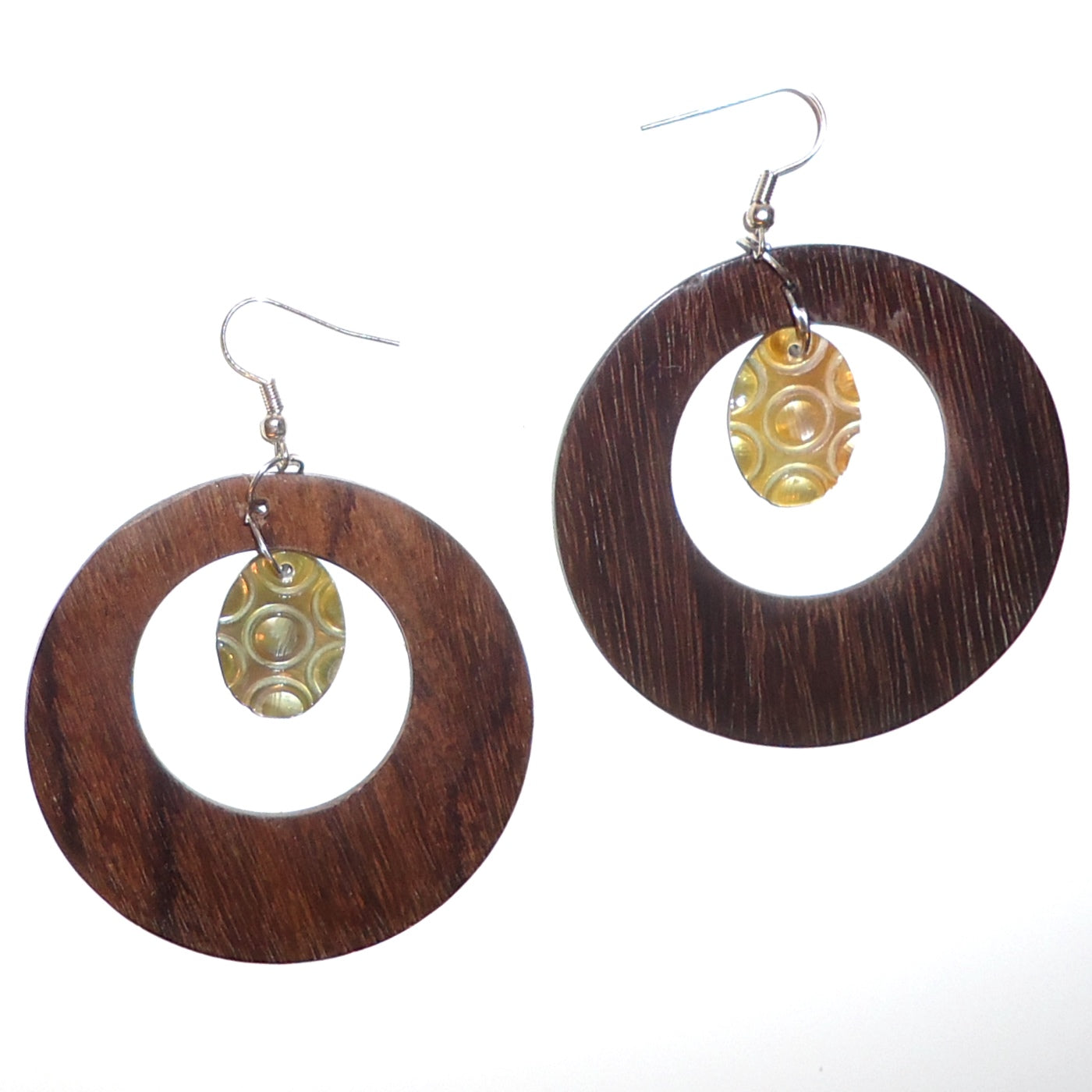 Handmade Ebony & Shell Oval Earrings - Elegant Wooden Jewelry for Women - Perfect for Parties, Weddings & Everyday Wear