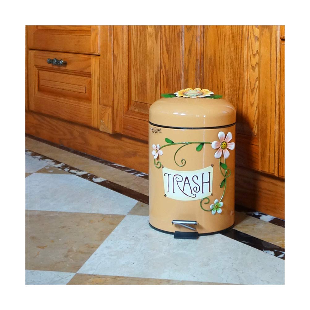 Small Step Pedal Trash Can with Lid - Round Galvanized Metal Garbage Bin for Bathroom & Kitchen | Soft Close Design, Removable Liner | Perfect for Home, Office & Dorm Use (Orange)
