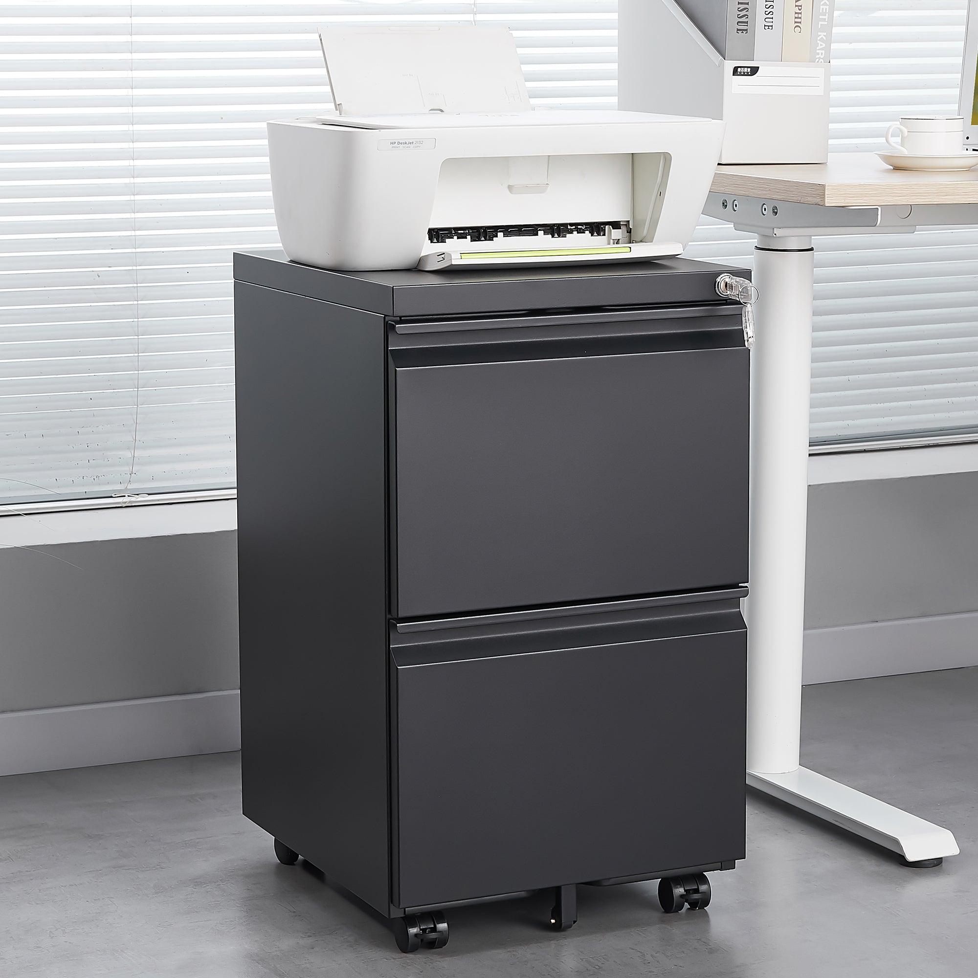 2 Drawer Locking File Cabinet - Metal Rolling Under Desk Storage for Letter, Legal & A4 Documents - Mobile Filing Cabinet for Home Office Organization - Easy Assembly Black - Perfect for Small Spaces & Workspace Storage Solutions