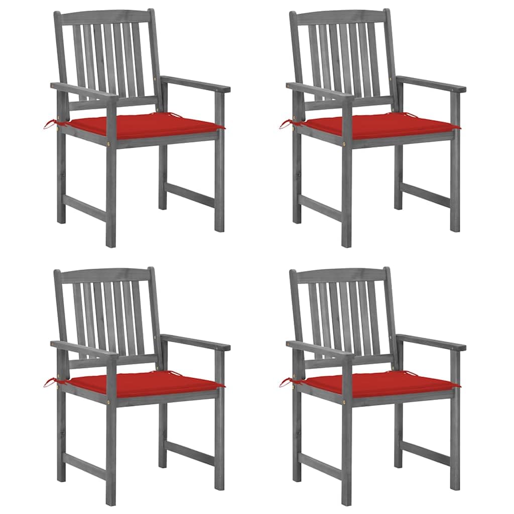 vidaXL 4-Piece Patio Dining Chairs Set with Cushions - Solid Acacia Wood Outdoor Chairs for Deck, Garden, Lawn & Balcony - Farmhouse Style Gray Furniture for Backyard, Poolside & Outdoor Entertaining