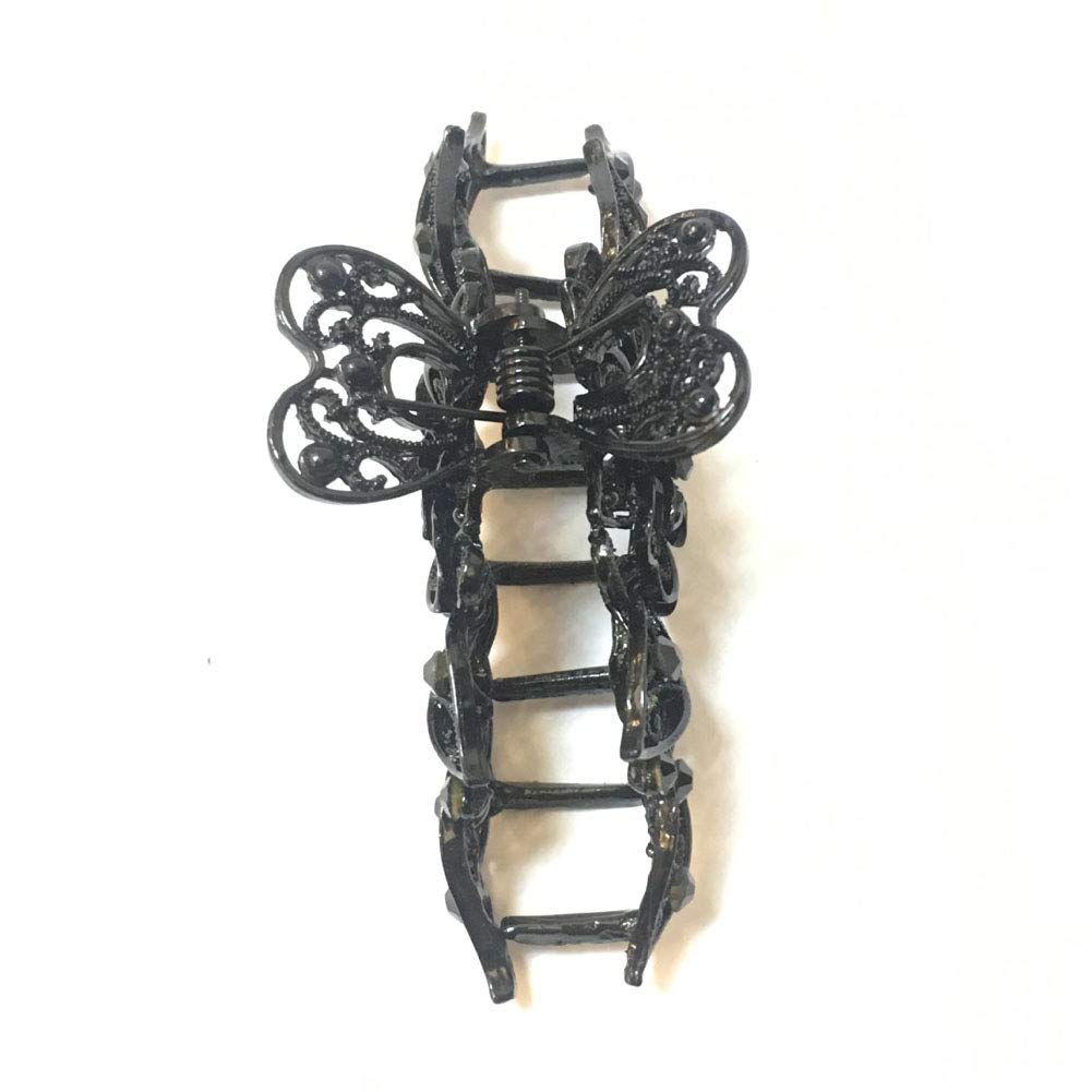 Vintage Chic Black Metal Alloy Rhinestone Hair Claw Clips - Women's Fashion Retro Hair Clips for Thick Hair, Perfect for Updos, Ponytails and Everyday Styling