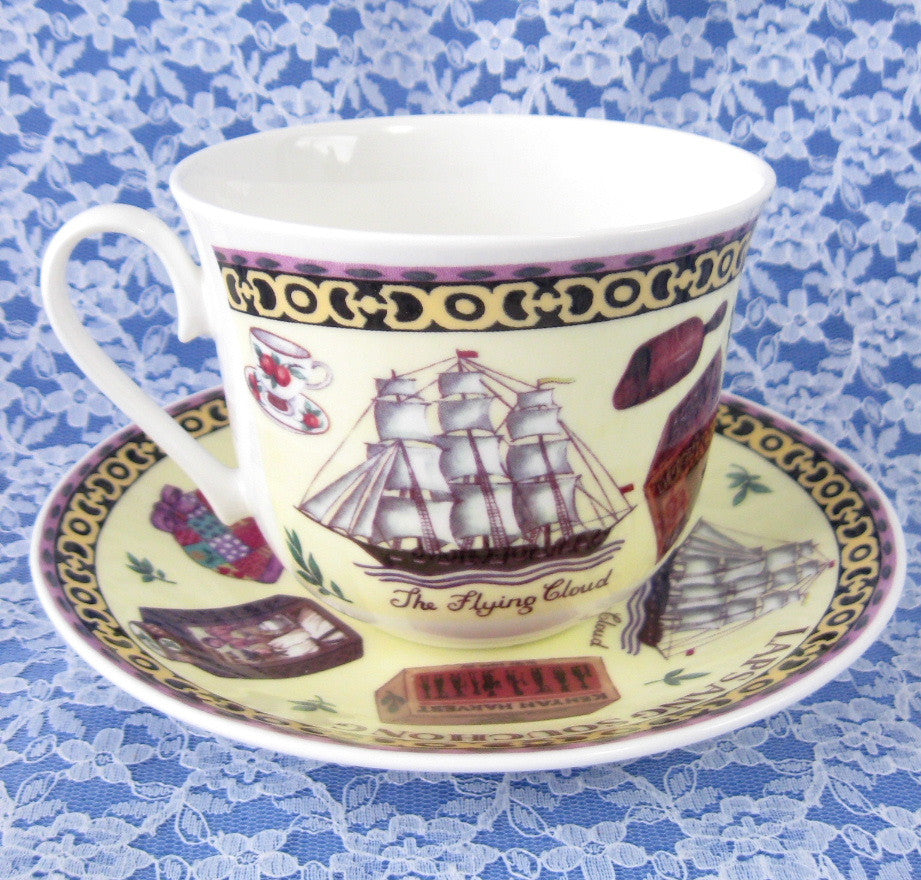 Royal Kirkham English Bone China Breakfast Tea Cup and Saucer Set - Flying Cloud Pattern - Perfect for Morning Tea, Afternoon Tea Parties, and Elegant Home Decor