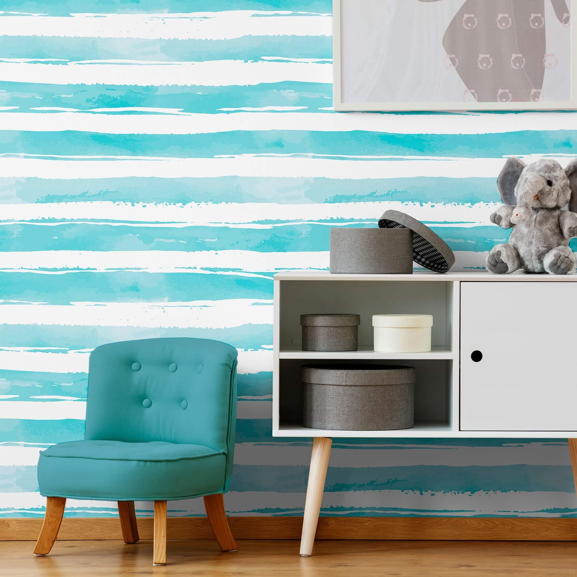 Blue and White Striped Peel and Stick Removable Wallpaper - Self-Adhesive Decorative Wall Covering for Bedroom, Living Room, Nursery & Office Decor