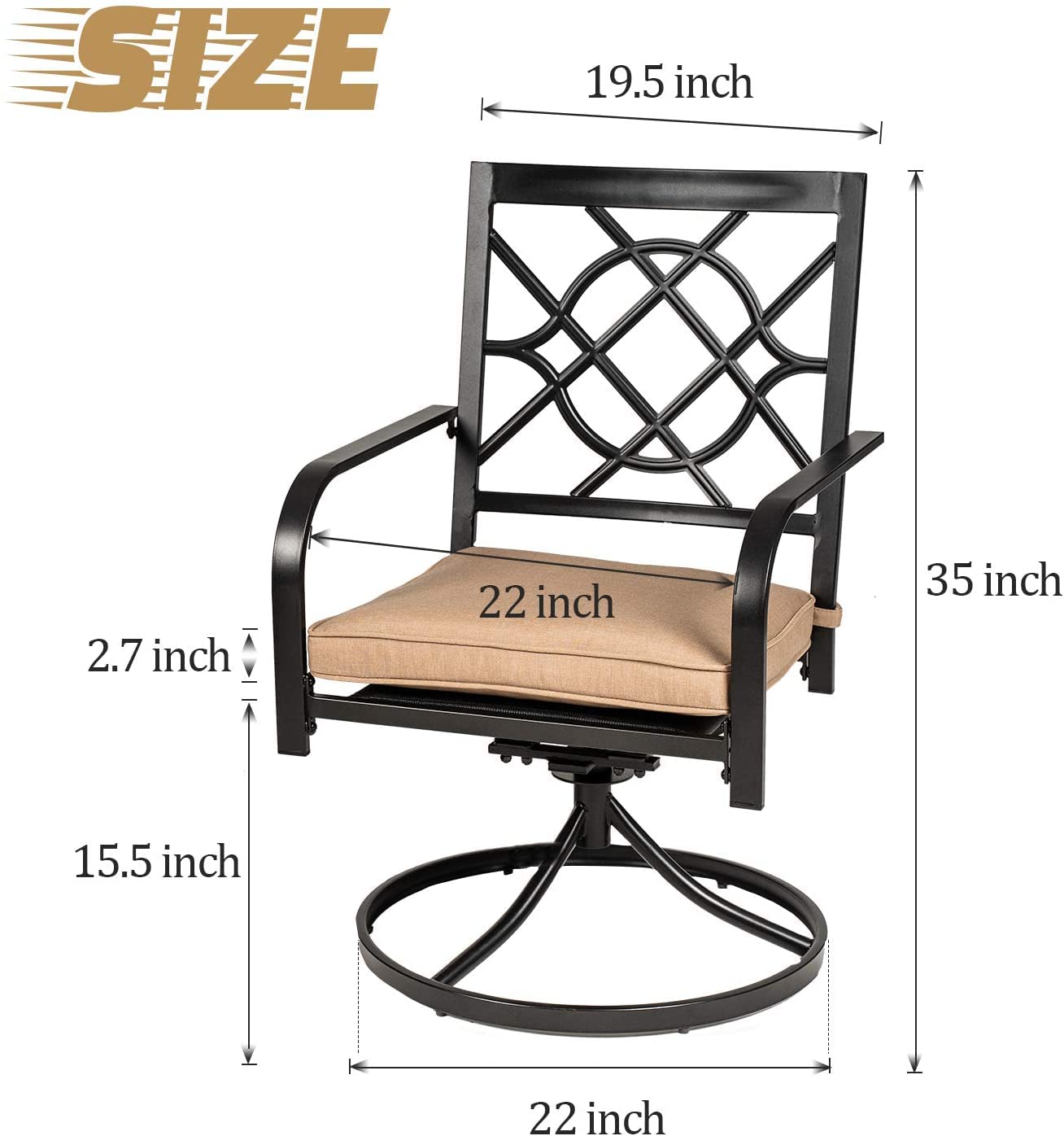 360 Degree Swivel Metal Patio Chairs Set of 2 - Outdoor Rocking Dining Chairs with Armrests & Brown Cushions for Garden, Backyard, Poolside - Perfect for Relaxing, Entertaining Guests & Outdoor Dining