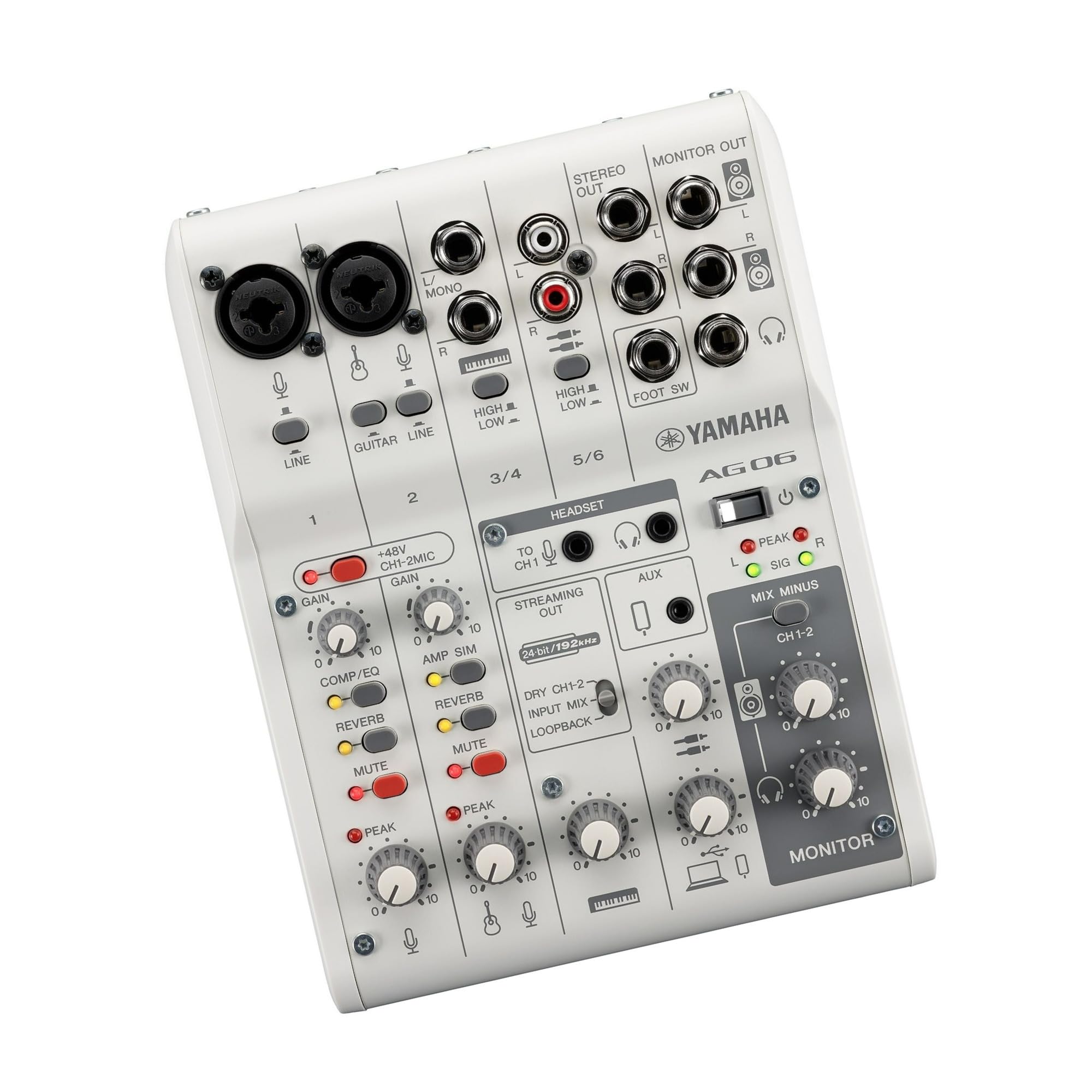 Yamaha AG06MK2 W White 6-Channel USB Audio Interface & Mixer with Loopback for Live Streaming - Includes Steinberg Software Suite - Perfect for Podcasting, Gaming & Music Production