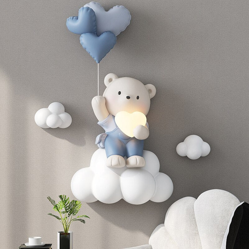 Cute Balloon Bear Statue Wall Decor - LED Globe Night Light for Nursery & Kids Bedroom - Perfect for Birthday Parties, Baby Showers & Children's Room Decor