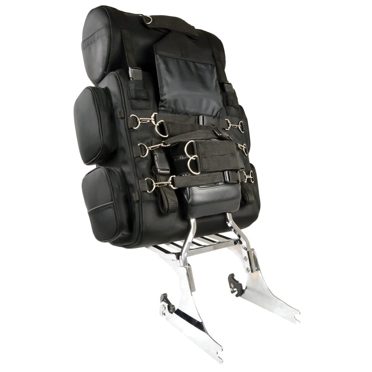 Milwaukee Leather SH680 Large Black Textile Motorcycle Sissy Bar Travel Bag - Durable Storage for Road Trips & Cruising - Fits Harley, Honda, Yamaha & More