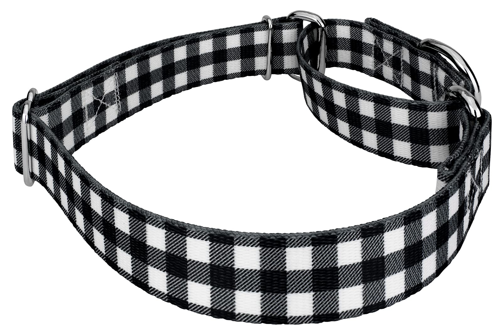 Country Brook Petz - Black & White Buffalo Plaid Martingale Dog Collar & Leash Set - Adjustable Christmas Pet Accessories for Small Dogs (1/2