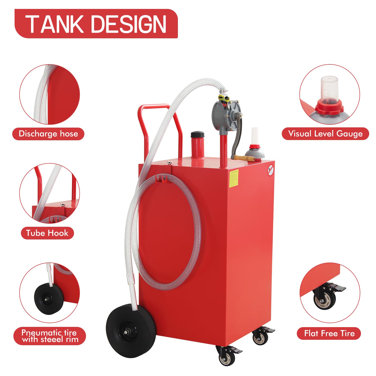 50 Gallon Portable Oil Transfer Tank - Heavy Duty Diesel Fuel Storage Container for Gas, Kerosene & Fluids - Ideal for Boat, ATV, Car, Motorcycle & Farm Use (Red) - Perfect for Emergency Fuel Storage & Off-Grid Applications
