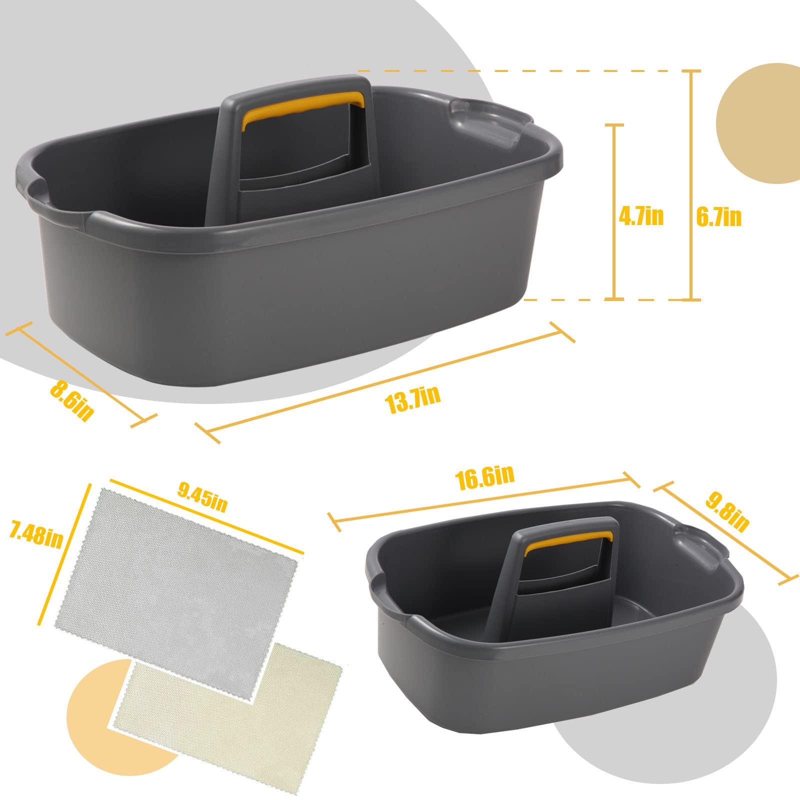 Plastic Cleaning Caddy Organizer with Handle - 2 Pack Storage Basket for Bathroom, Kitchen & Under Sink - Includes 2 Microfiber Cleaning Cloths (Gray) - Perfect for Home Cleaning Supplies Organization