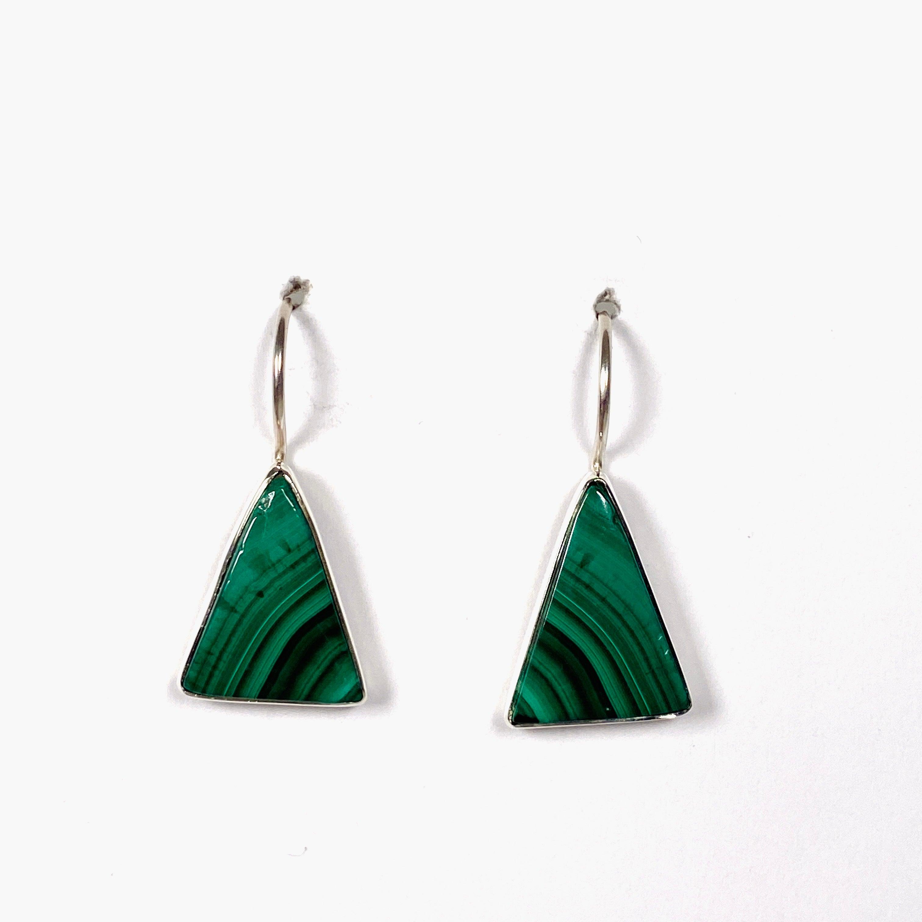 Malachite Triangle Hook Earrings for Women - Dangle Drop Earrings for Daily Wear, Party & Special Occasions - KEGJ1342