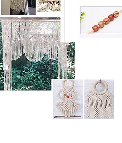 3mm 110Yards Natural Macrame Cotton Cord with Wooden Beads, Rings & Sticks - DIY Knitting Crafts, Wall Hanging, Plant Hangers, Home Decor - Perfect for Handmade Jewelry, Boho Home Decor & Gift Making