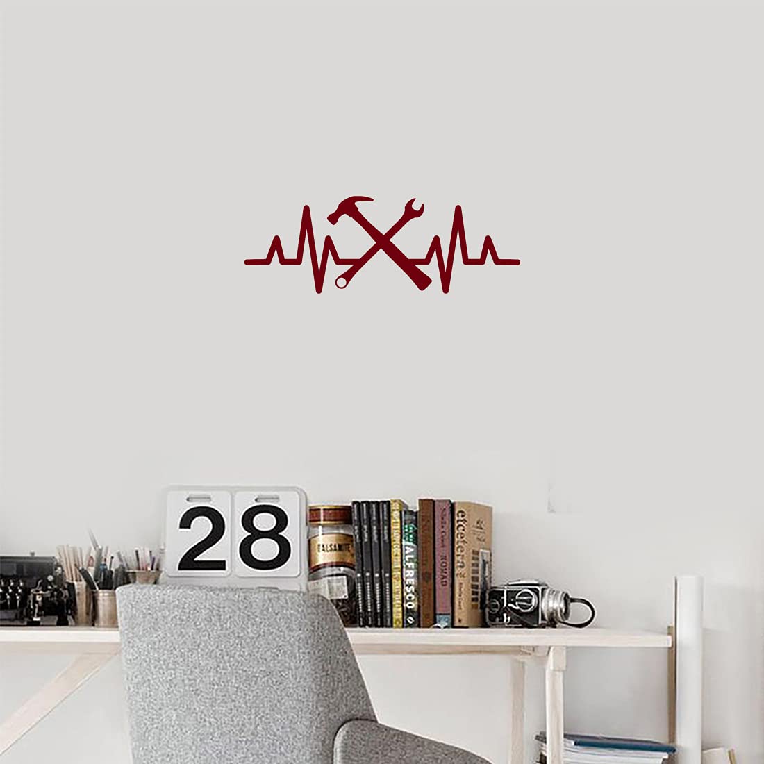 Premium Waterproof Vinyl Decal Stickers - Handyman Mechanic Heartbeat Design (Burgundy, Set of 2) for Laptop, Phone, Helmet, Car Window, Bumper, Mug, Cup, Door & Wall Decoration - Durable DIY Stickers for Home, Office & Vehicle Customization