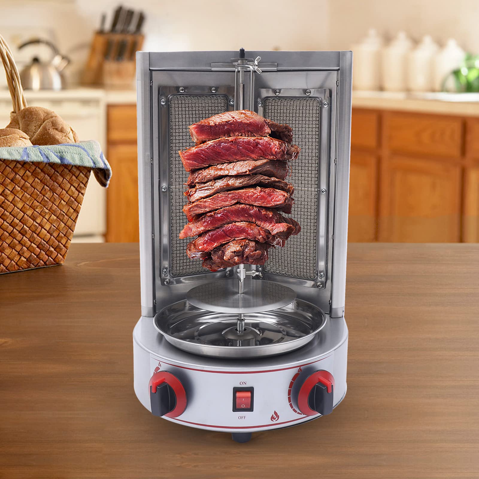 Vertical Rotisserie Shawarma Grill Machine - 2 Burner Gas Broiler for Restaurants, Home Kitchens | Perfect for Middle Eastern Cuisine, Gyros & Chicken Shawarma