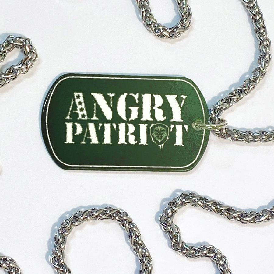 Angry Patriot Dog 25 Stainless Steel Dog Tag Necklace - Military Style Pet ID Tag for Dogs - Perfect for Patriotic Pet Lovers & 4th of July Celebrations