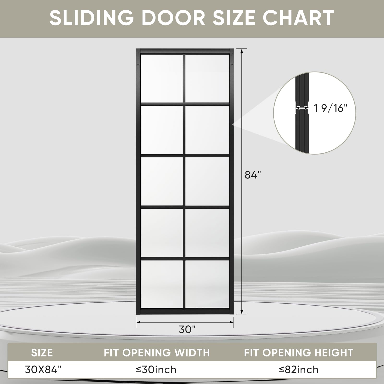 JUBEST 30x84 Inch DIY Glass Sliding Barn Door - Modern French Style with 5-Lite Clear Tempered Glass & Aluminum Frame - Easy Assembly for Closet, Kitchen, Bedroom, Office, and Home Renovation Projects