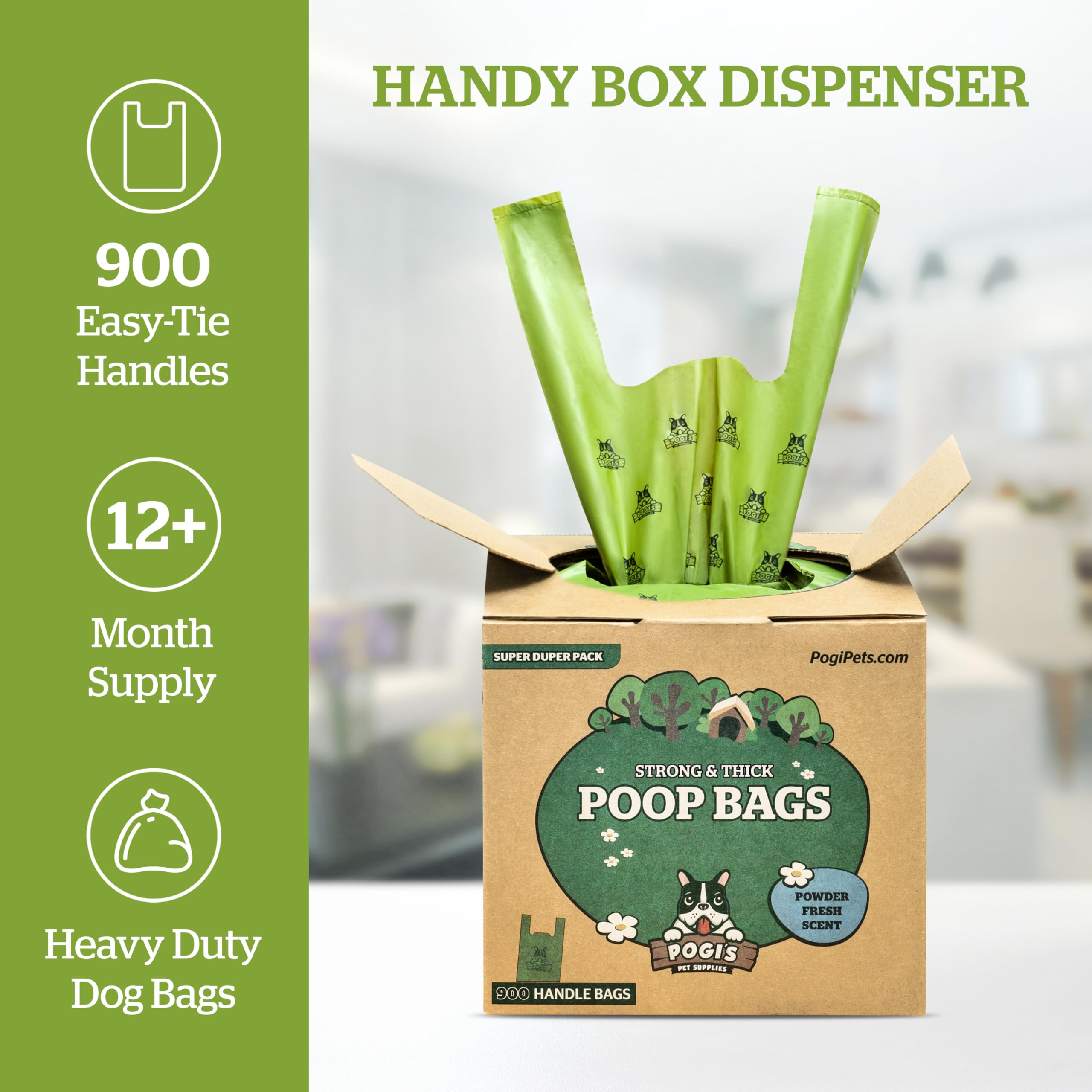 Pogi's 900 Count Dog Poop Bags with Handles - Extra Thick Leak-Proof Scented Waste Bags for Dogs & Cats | Easy-Tie Design for Convenient Cleanup During Walks, Park Visits & Backyard Cleanup
