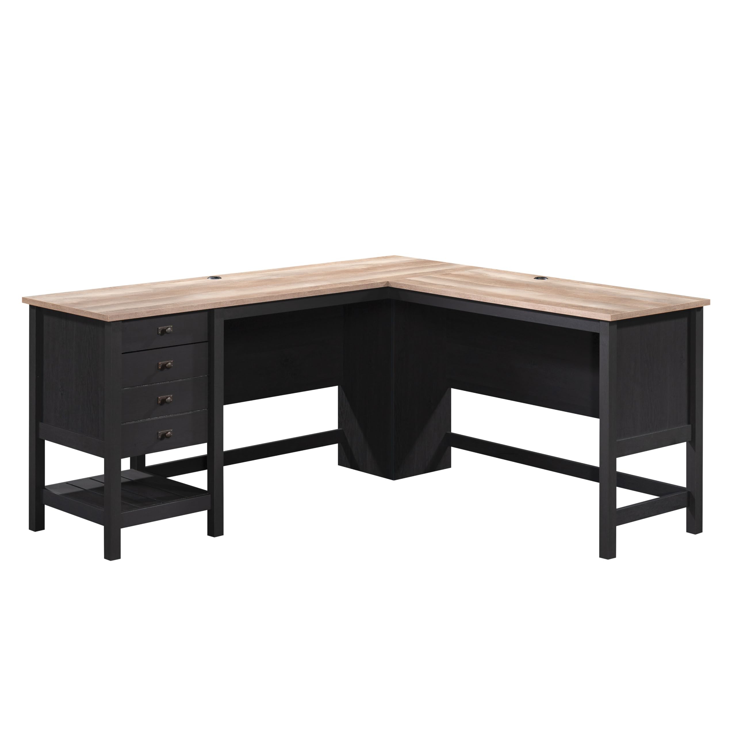 Sauder Cottage Road L-Shaped Computer Desk with Drawers & File Cabinet - Home Office Desk with Cable Management in Raven Oak Finish - Perfect for Small Spaces & Work from Home Setup