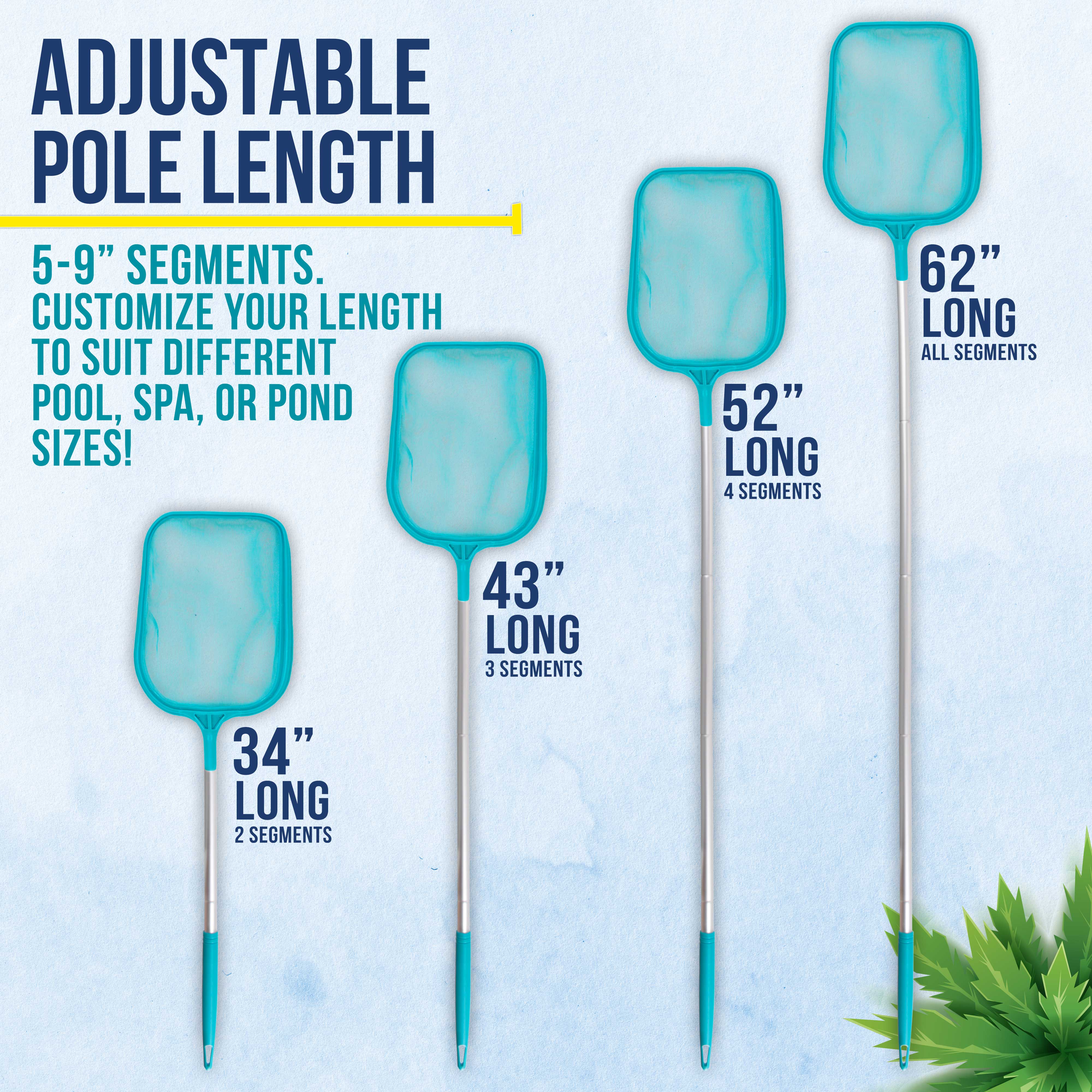 U.S. Pool Supply® 5 Foot Swimming Pool Leaf Skimmer Net with 5 Aluminum Pole Sections - Fine Mesh Netting for Fast Debris Cleaning - 60