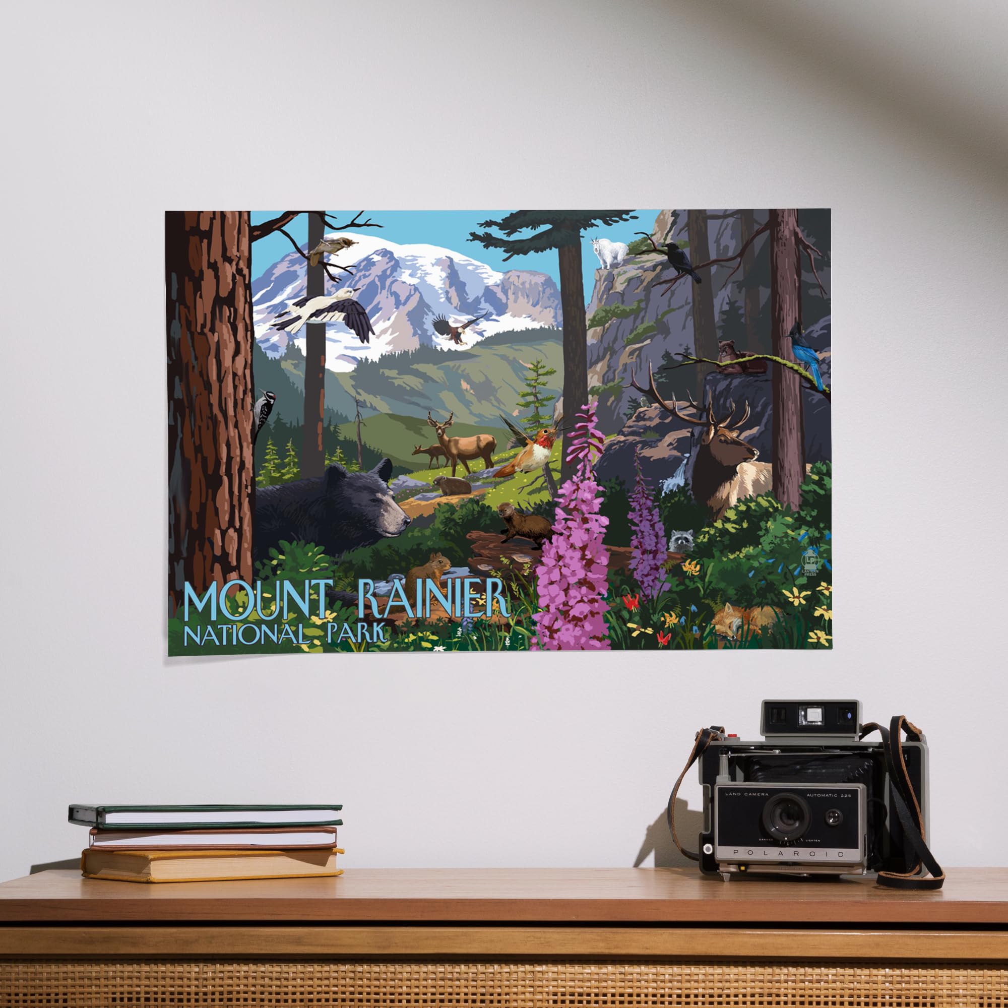 Lantern Press 16x24 Inch Giclee Print - Mount Rainier National Park Wildlife Utopia Wall Art - Perfect for Home Decor, Office & Cabin Wall Decorations