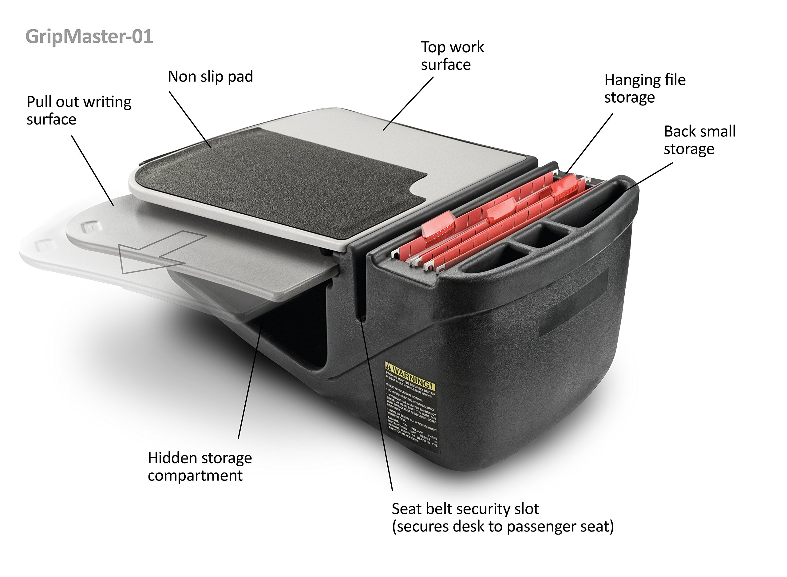 AutoExec AUE10000 GripMaster Car Desk - Grey Finish, No Inverter, Portable Laptop Workstation for Cars | Perfect for Remote Work, Business Travel & Mobile Office Setup