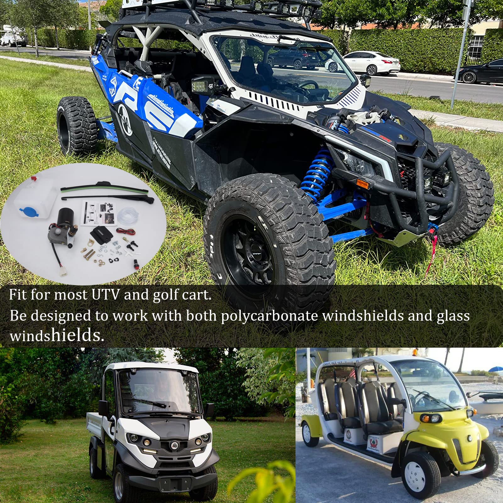 12V Universal Electric UTV Windshield Wiper Kit - Waterproof Wiper Motor for Golf Cart, ATV & Off-Road Vehicles - Perfect for Rainy Weather & Off-Road Adventures