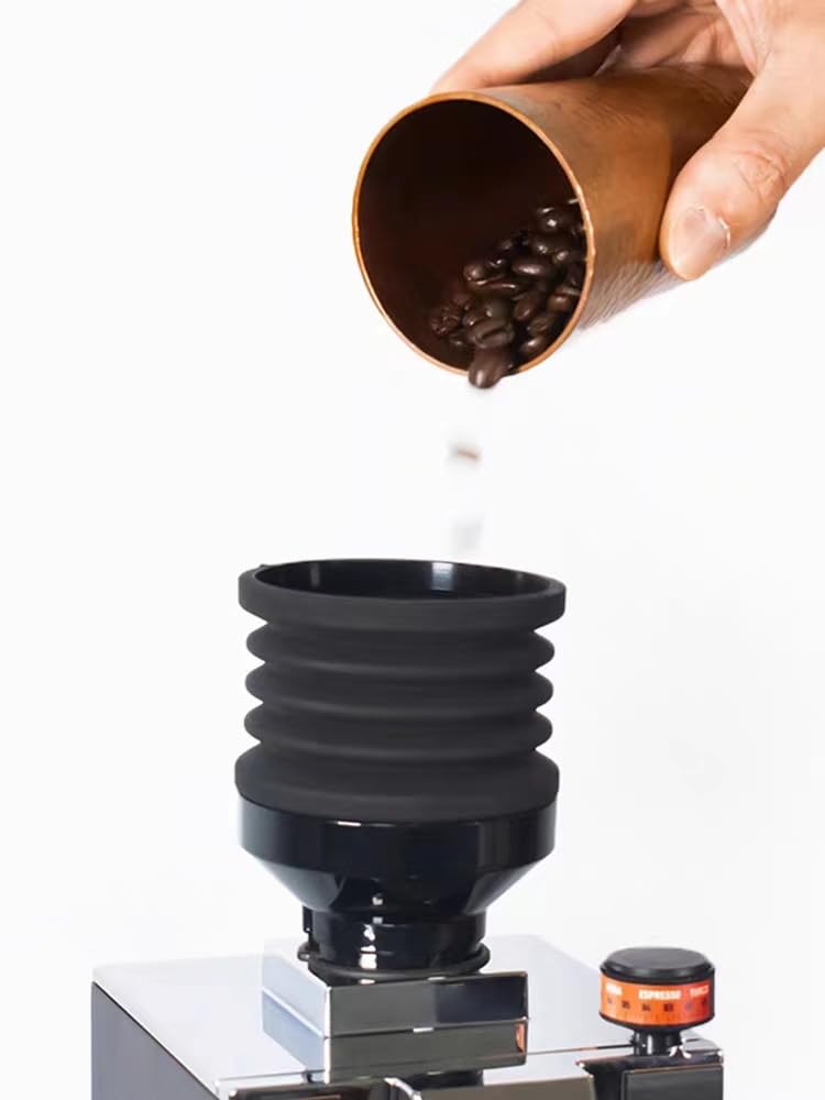 Single Dose Hopper with Silicone Bellow & Aluminum Lid - 2-in-1 Coffee Grinder Accessory for Eureka Mignon MMG - Hand Pressure Bellow for Easy Cleaning & Grounds Collection - Perfect for Home & Coffee Shops - Ideal for Espresso, Pour Over & French Press Brewing