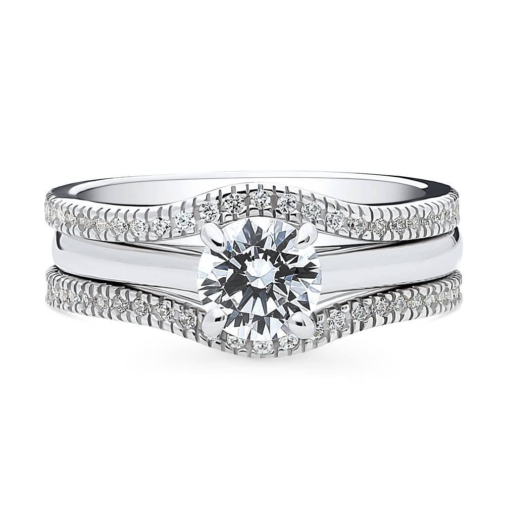 BERRICLE Sterling Silver Solitaire Wedding & Engagement Ring Set for Women - 0.8 Carat Round Cut Cubic Zirconia CZ Wishbone Design, Rhodium Plated, Size 4-10 | Perfect for Proposals, Anniversaries & Special Occasions