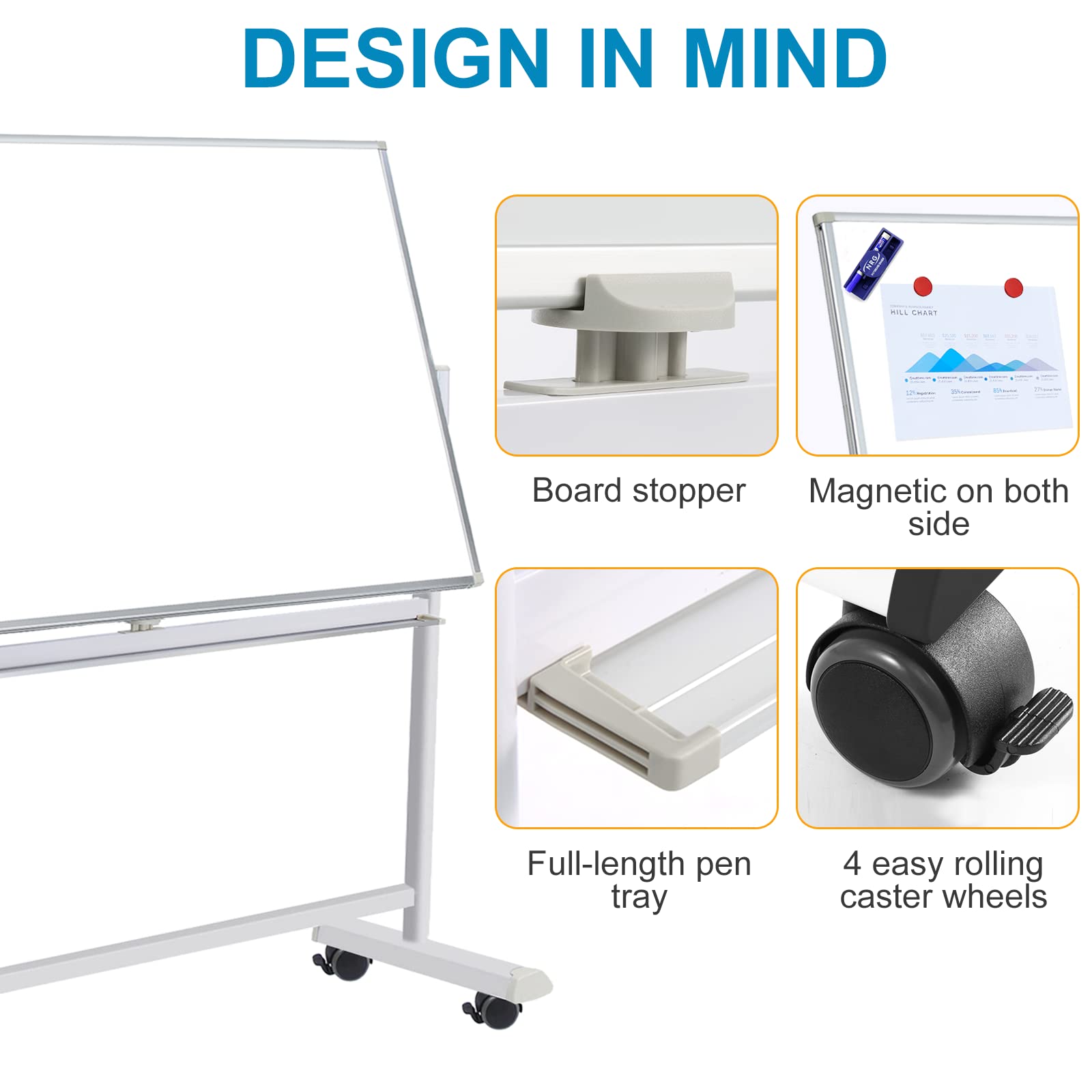 Double-Sided Mobile Whiteboard with Stand - 60