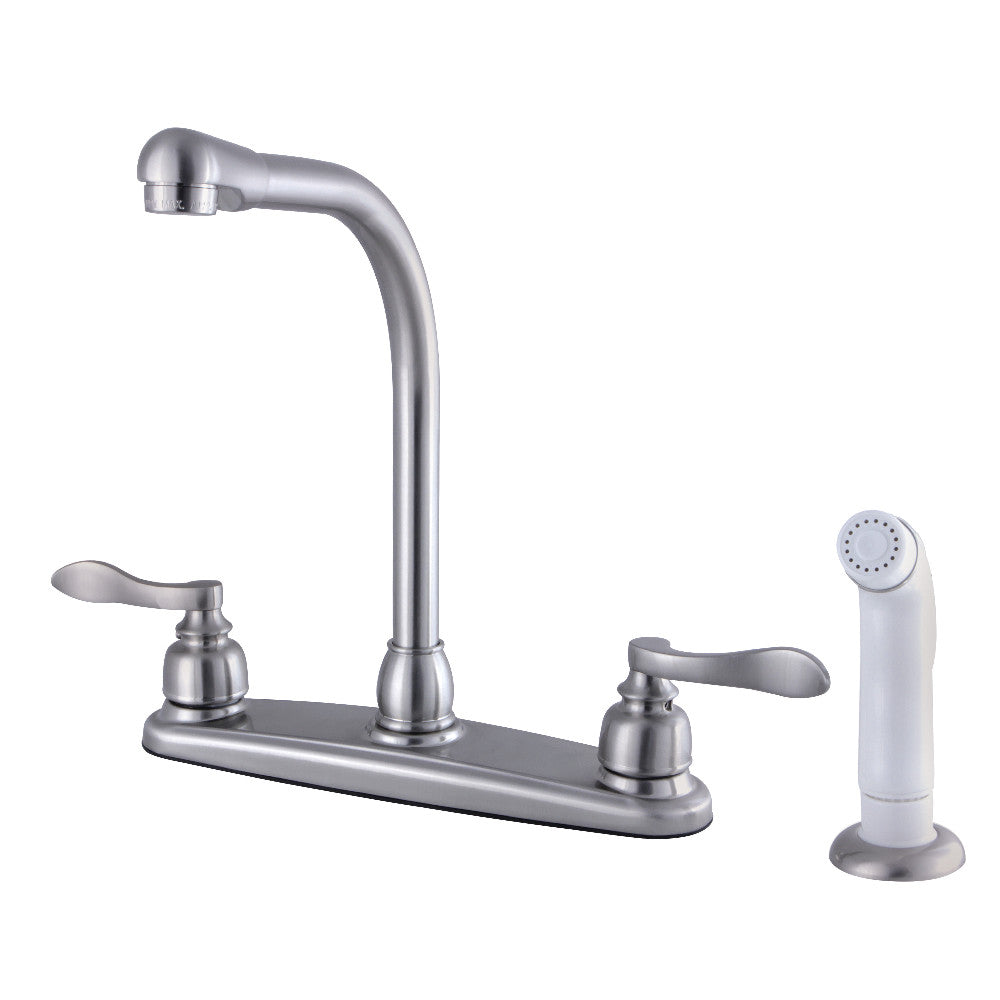 Kingston Brass FB758NFLSP NuWave French 8 Inch Centerset Kitchen Faucet with Pull-Down Sprayer - Perfect for Modern Farmhouse & Commercial Style Kitchens