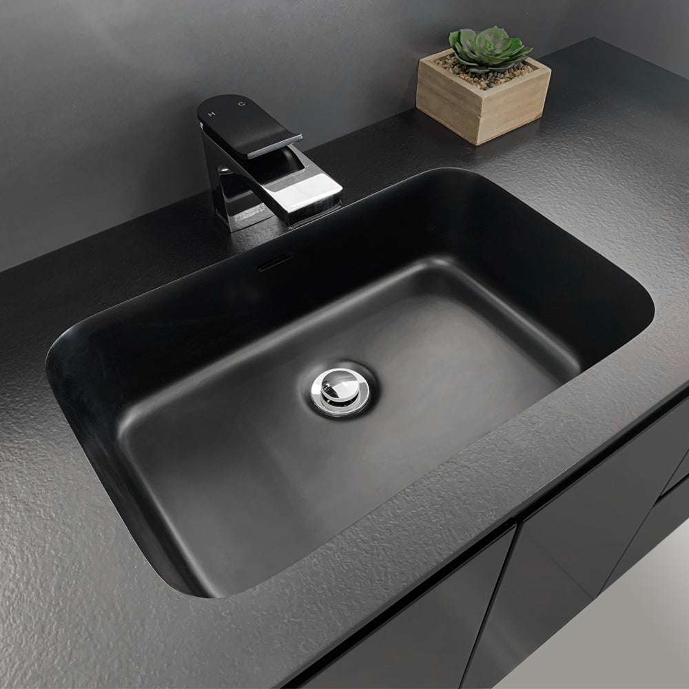 Fienza MON75ZL Montana 30-Inch Wall Mounted Bathroom Vanity with Left Drawers & Satin Black Fingerpull - Modern Space-Saving Design for Small Bathrooms, Powder Rooms & Apartments