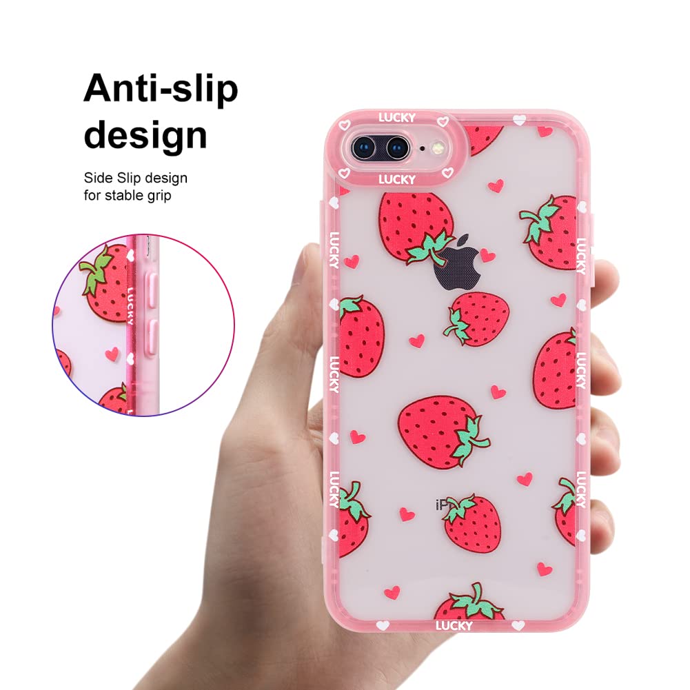 MZELQ iPhone 7 Plus/8 Plus Case - Cute Pink Strawberry Pattern Soft TPU Protective Phone Cover for Women & Girls [Includes 1 Screen Protector] - Perfect for Everyday Use, School & Work