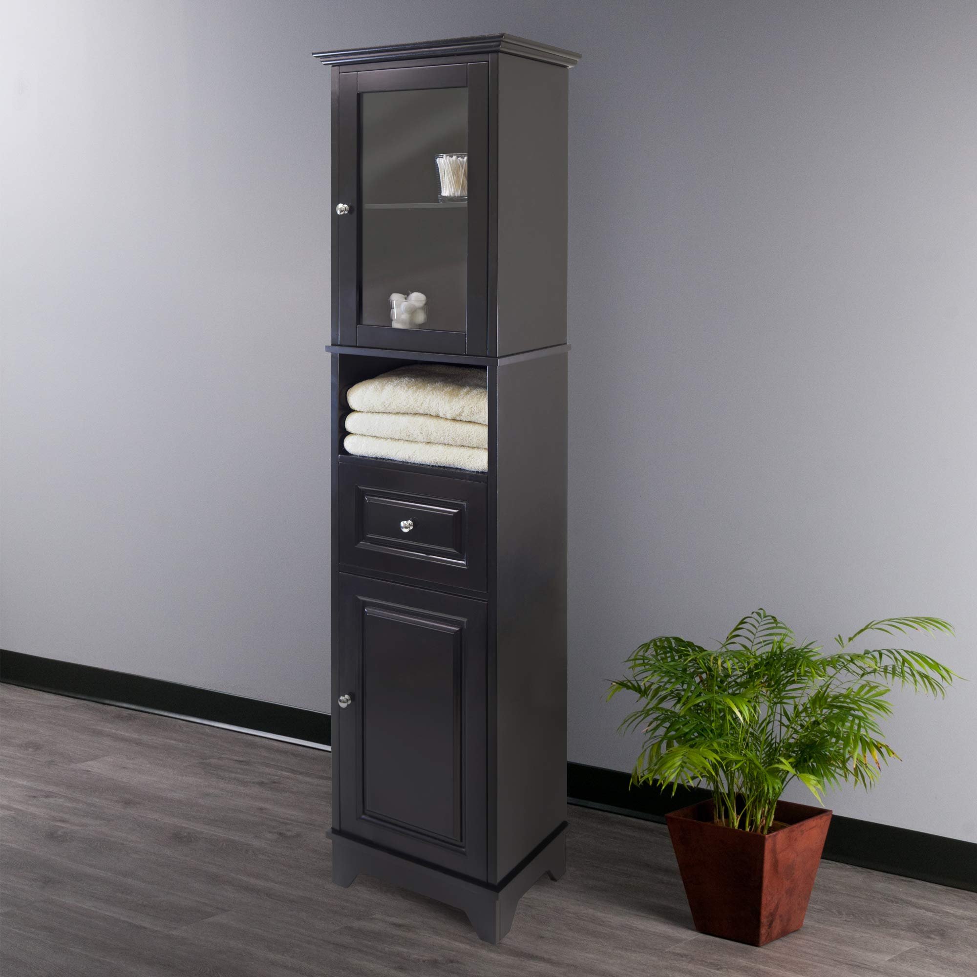Winsome Wood Alps Tall Cabinet with Glass Door and Drawer - Stylish Storage for Living Room, Bedroom & Office - Perfect for Organizing Books, Decor & Essentials