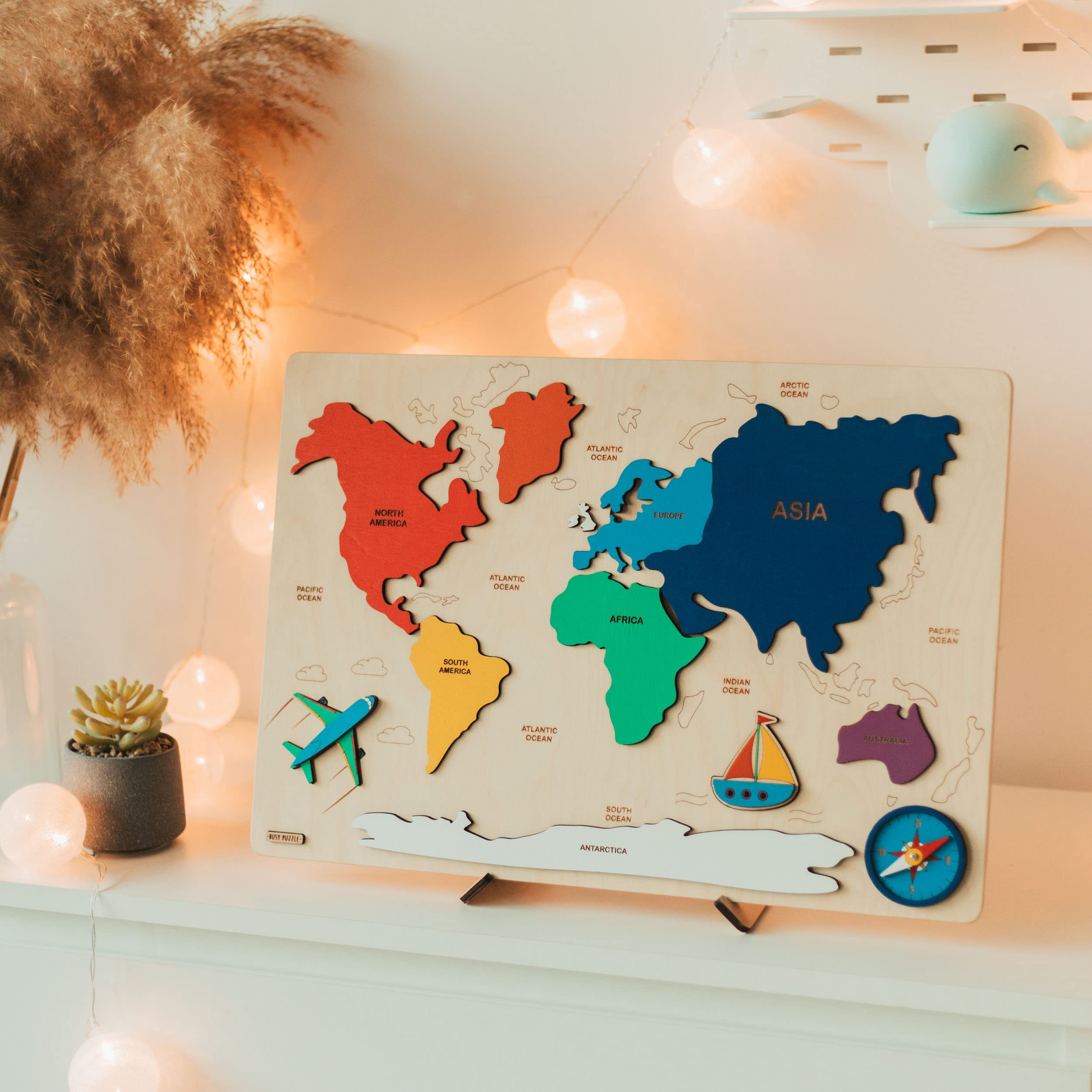 Rainbow World Map Puzzle - Educational Wooden Montessori Toy for Kids | Perfect Christmas Gift & Easter Present for Learning Geography & Travel Fun