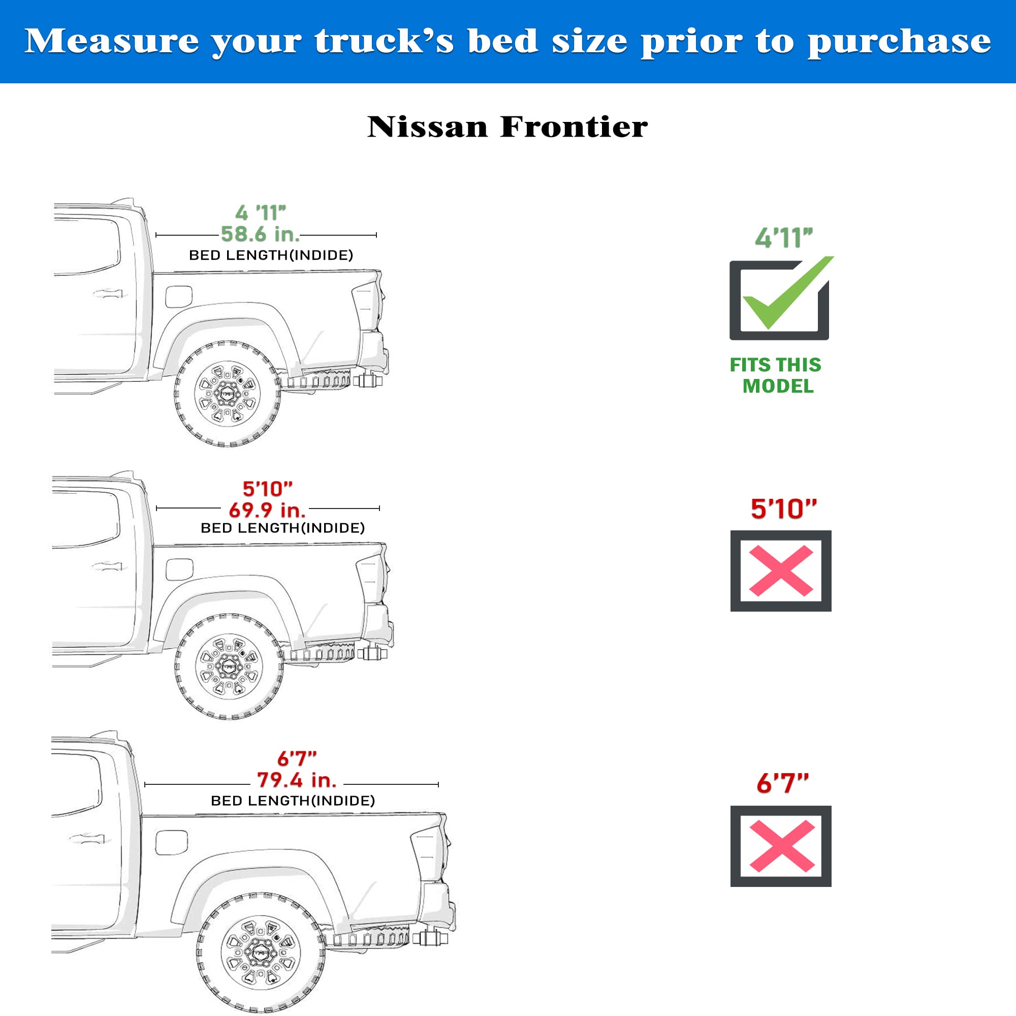 Hard Folding Truck Bed Tonneau Cover for 2005-2025 Nissan Frontier 5ft Bed (60