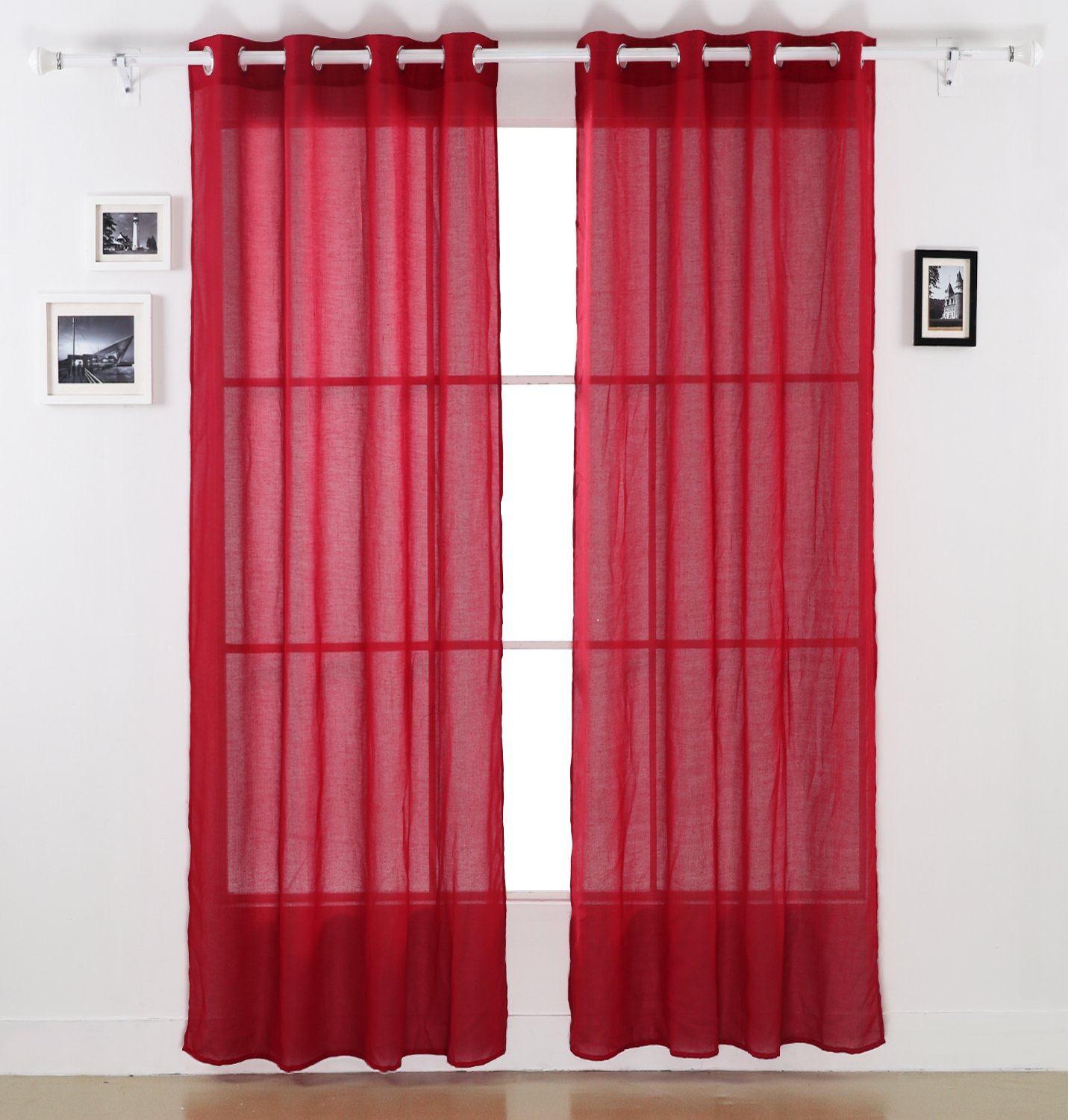 Deconovo Sheer Curtains 52x95 Inches - Light Filtering Red Window Drapes for Living Room & Bedroom - Soft Voile Panels for Privacy & Sun Protection