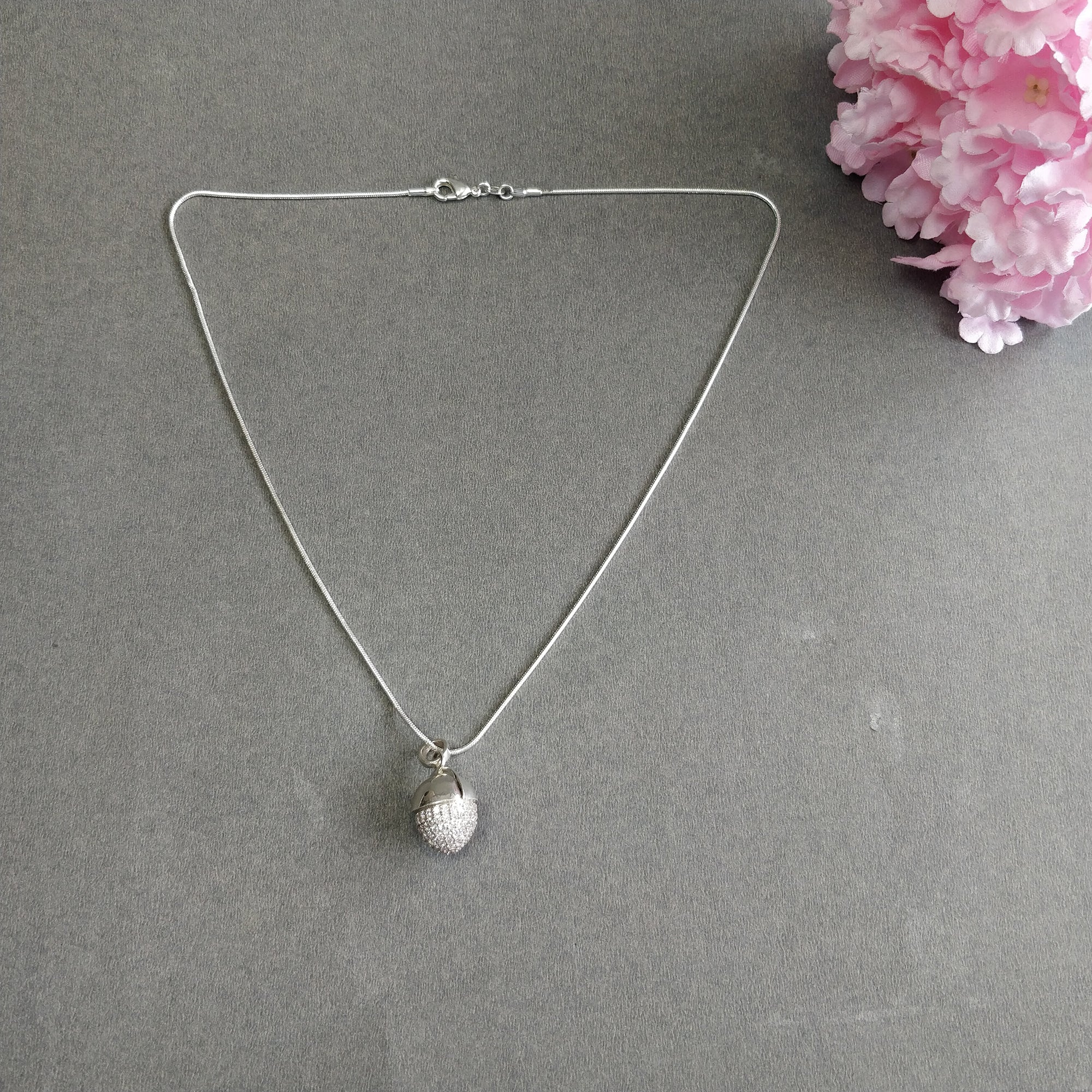 Cubic Zirconia & 925 Sterling Silver Necklace - 8.52g Medium Bullet Pendant with 18.5