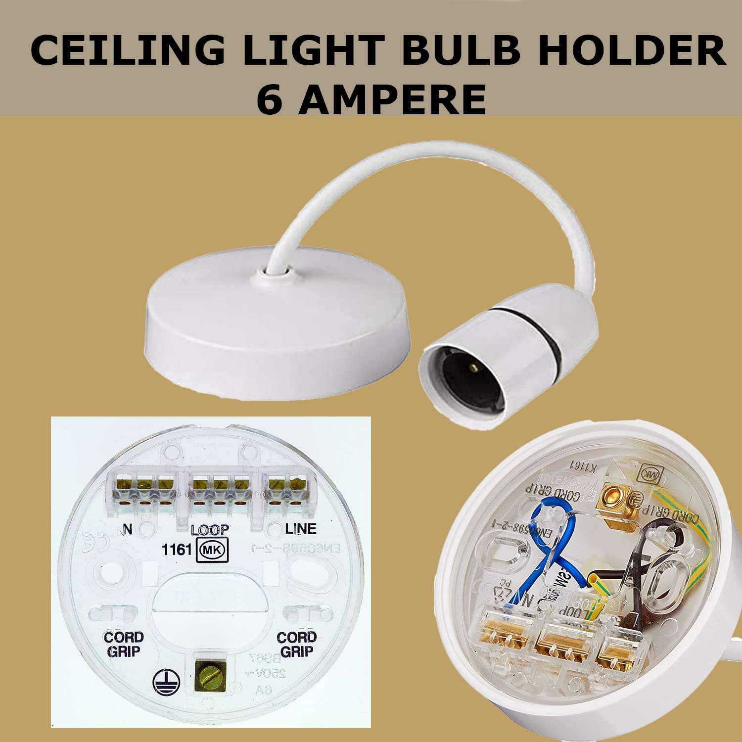 6 Inch White Ceiling Pendant Light Fixture with Lampholder - Flexible Cable Lighting Kit for Dining Room, Kitchen Island, Bedroom & Living Room Decoration