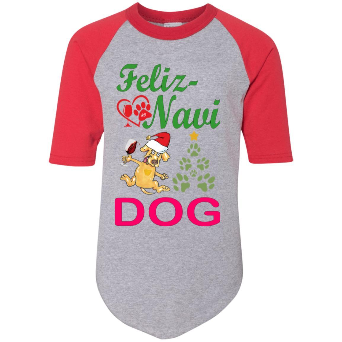 Feliz Navi Dog Youth Colorblock Raglan Jersey - Trendy Christmas Sweater for Dogs | Perfect for Holiday Photos & Festive Gatherings