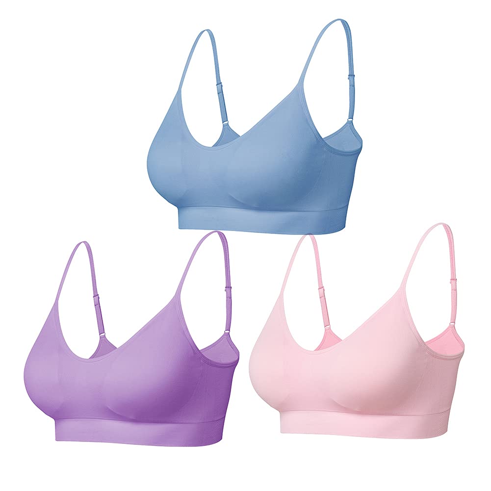 Comfyin Women's Padded Bralette - Seamless Yoga Sports Bra 3 Pack with Adjustable Straps for Sleeping, Workout & Lounge Wear | Ultra Soft Wireless Comfort Bra for Everyday Use